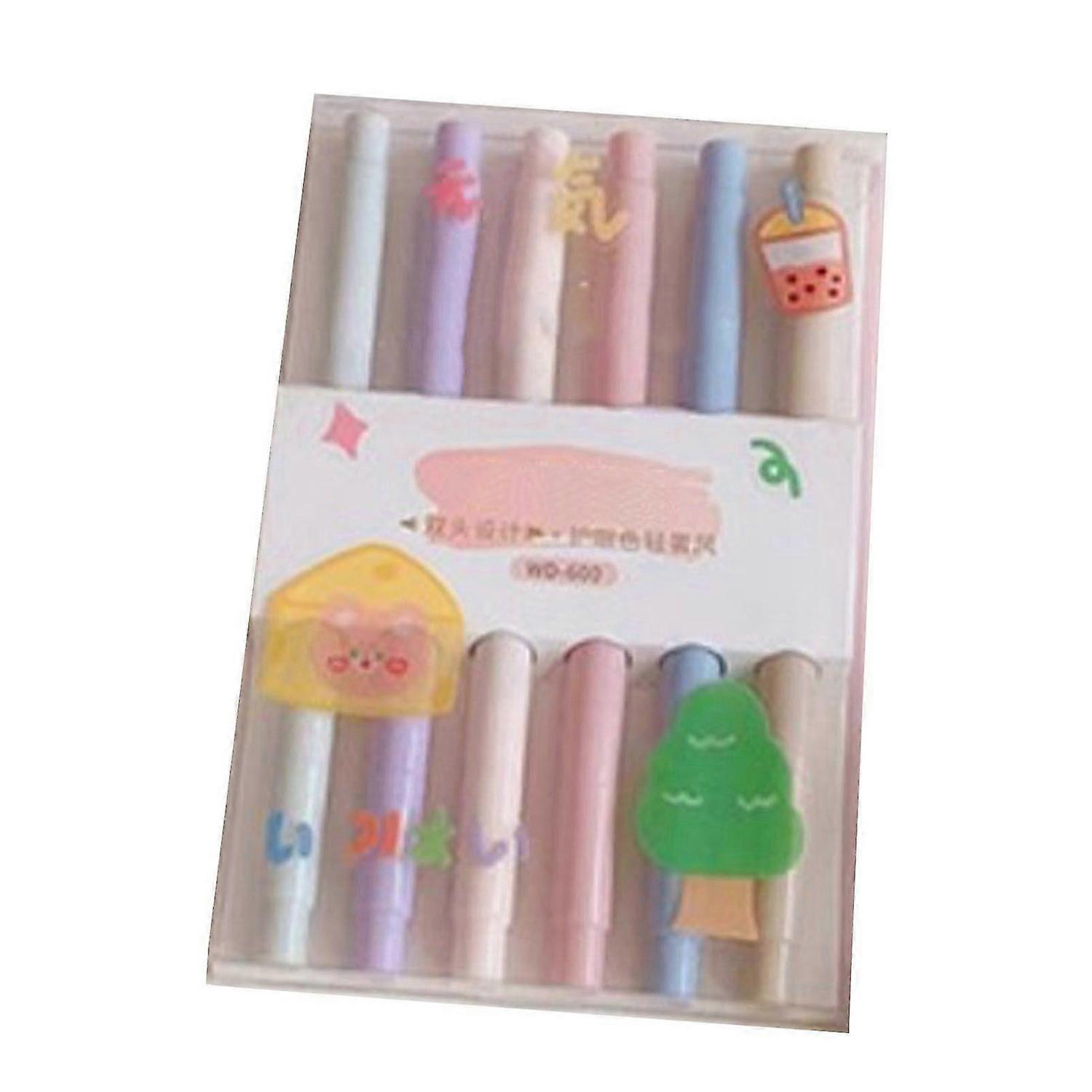 2025 Latest Model 6Pcs Highlighter Assorted Colors Double Headed Fiber Nib