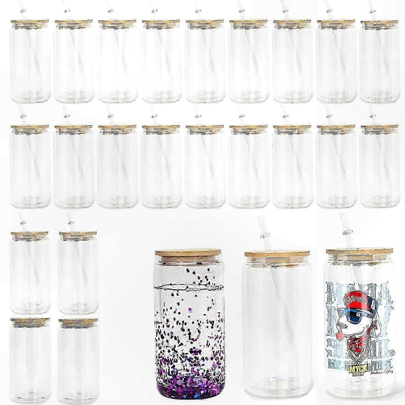 25-Pack Transparent Can Blanks, 16oz Double-Wall Reusable Containers for Crafting Snow Globes with Sublimation and Glitter Decoration