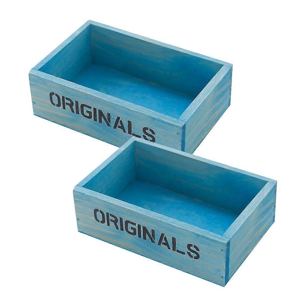 Retro Flowerpot for Planting Use 4Pcs Wooden Storage Box Sky-Blue