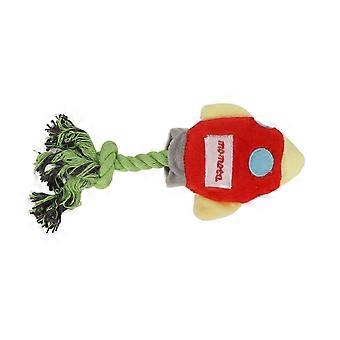 Plush Dog Toy Teeth Cleaning Interactive Stuffed Dog Chewing Toy with Knot Rope for Puppy Red