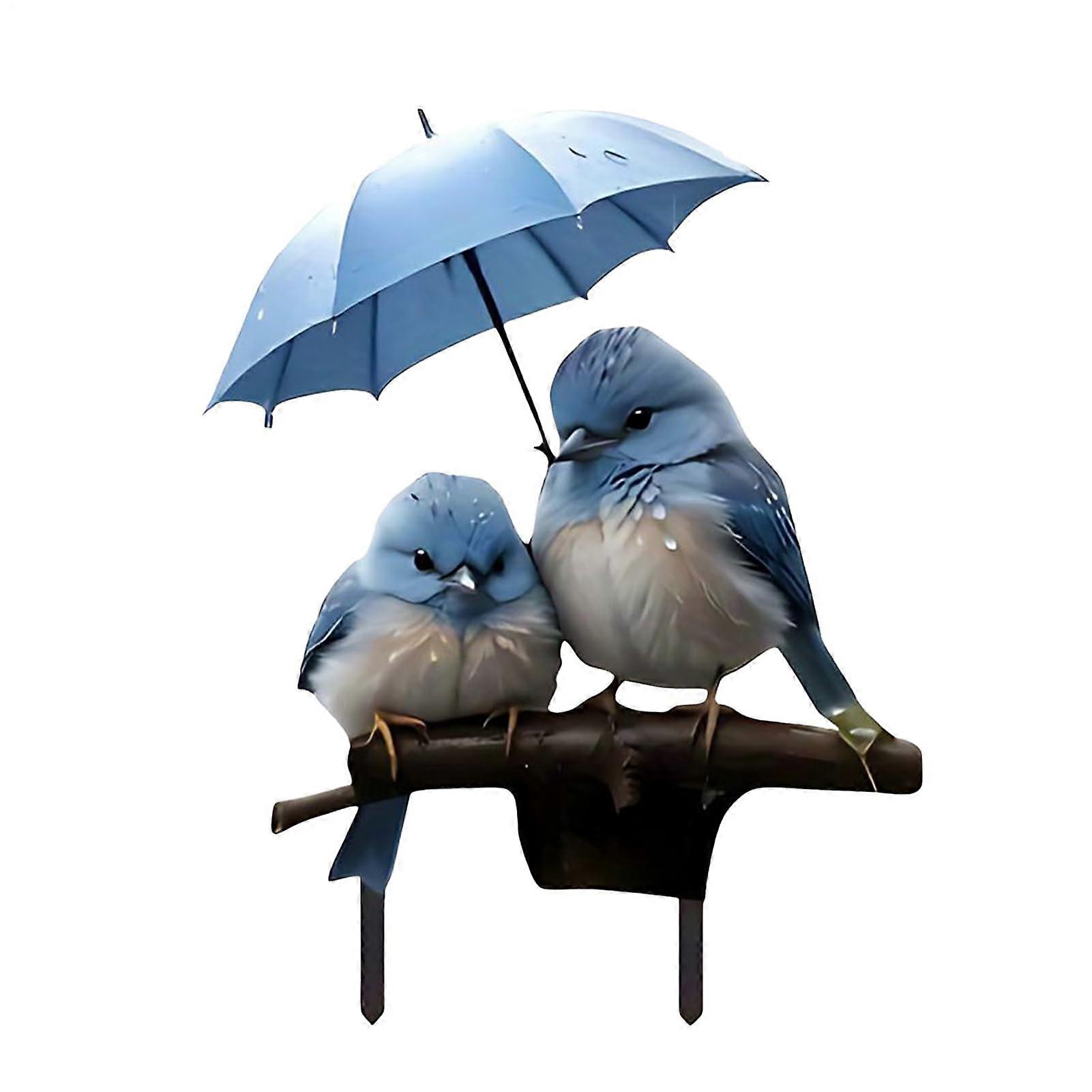 Spring Garden Sticks Decorative Garden Supports 2D Acrylic Flat Ground Insert, Blue Stakes With Umbrella, Patio Sign