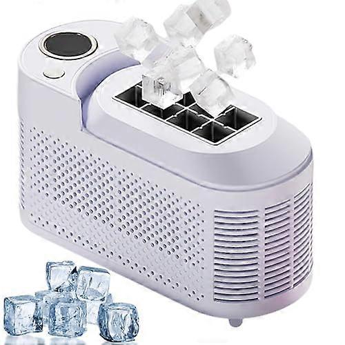 Mini Ice Maker Machine 10Min Ice Cubes, Compact Countertop, Car Power Cable, Low Noise, Easy To Clean, White Purple