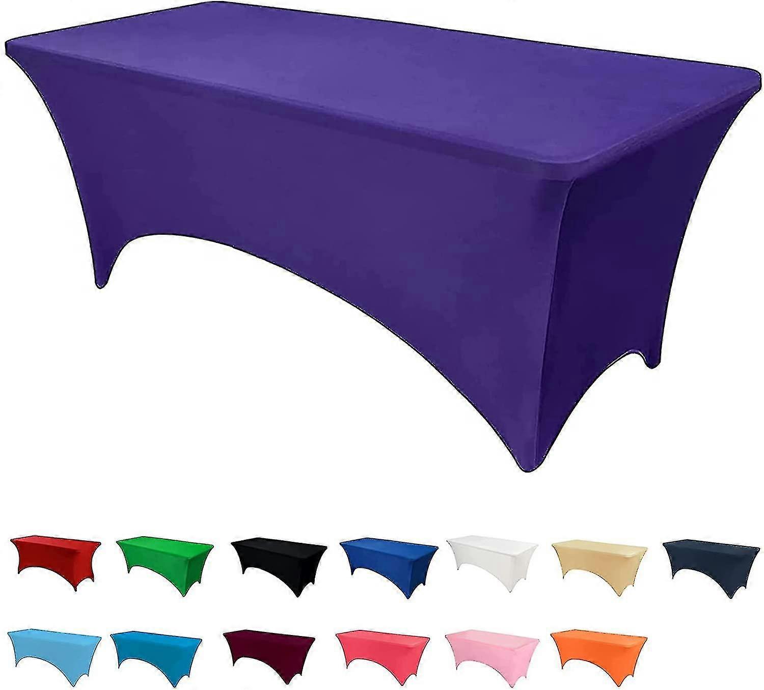 Spandex Fitted Tablecover, Washable Rectangular Stretch Trestle Table Cloth For Banquet(purple,6ft)