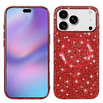TKdaddy För iPhone 17 Pro Max Magnetiskt Telefonfodral Glitter Elektropläterad TPU Ram PC Bakstycke Röd