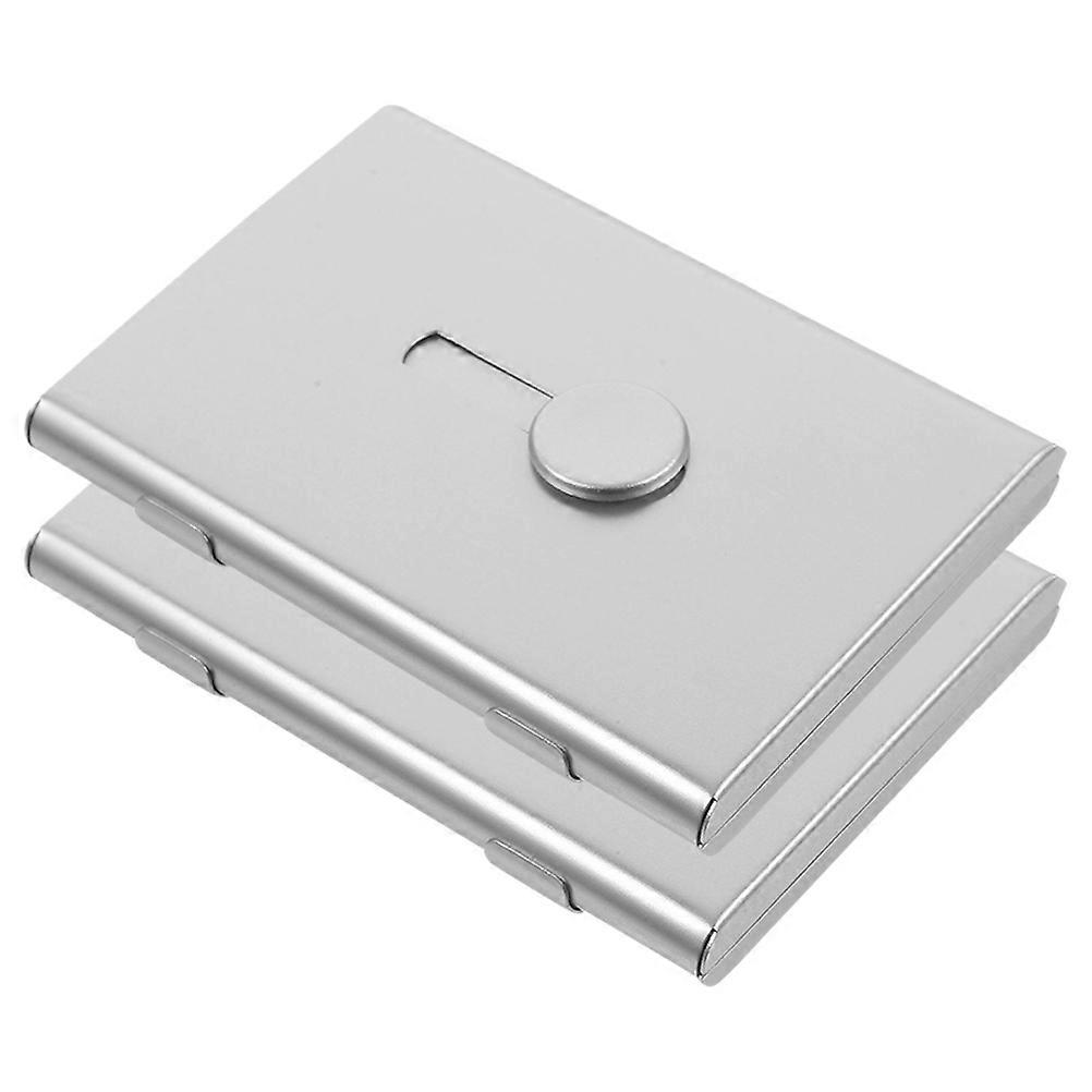 Name Card Holder Slide Out Business Card Case Silver for 2Pcs Cards
