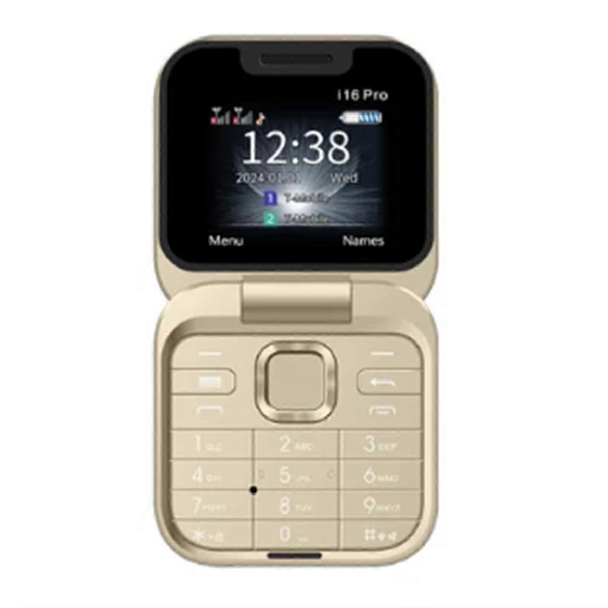 Mini Flip Mobile Phone 2SIM Card Small Display Foldable Phone(Gold)