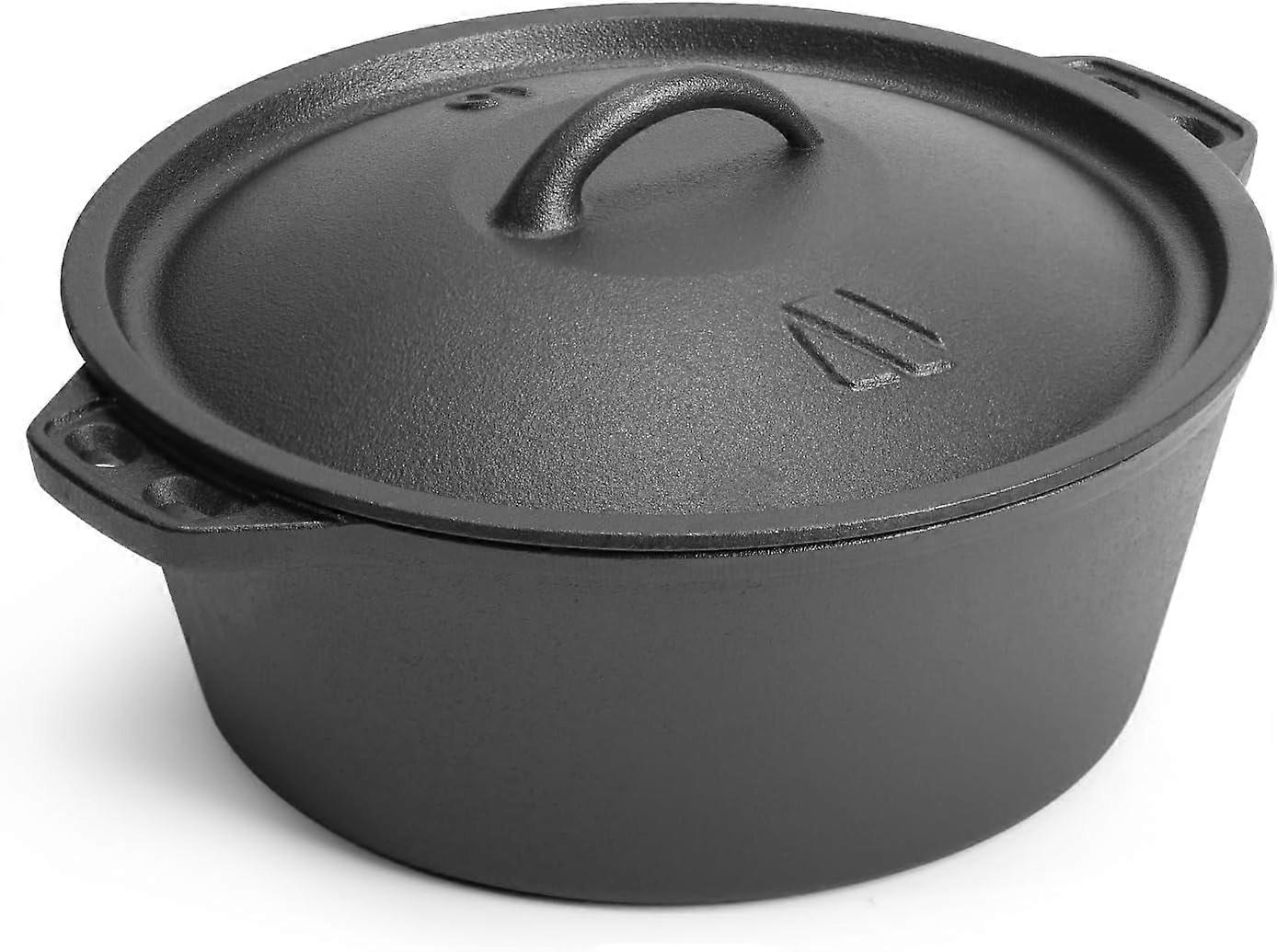 6 QT Basics Cast Iron Dutch Oven Pot with Lid and Dual Handles, Oven Safe up to 500°F Large Cooking Pan,Bread Oven