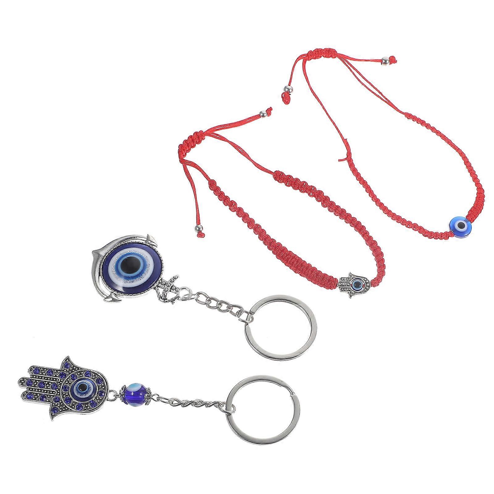 Stylish Evil Eye Jewelry Set with Bracelets and Keychains 16 Pieces