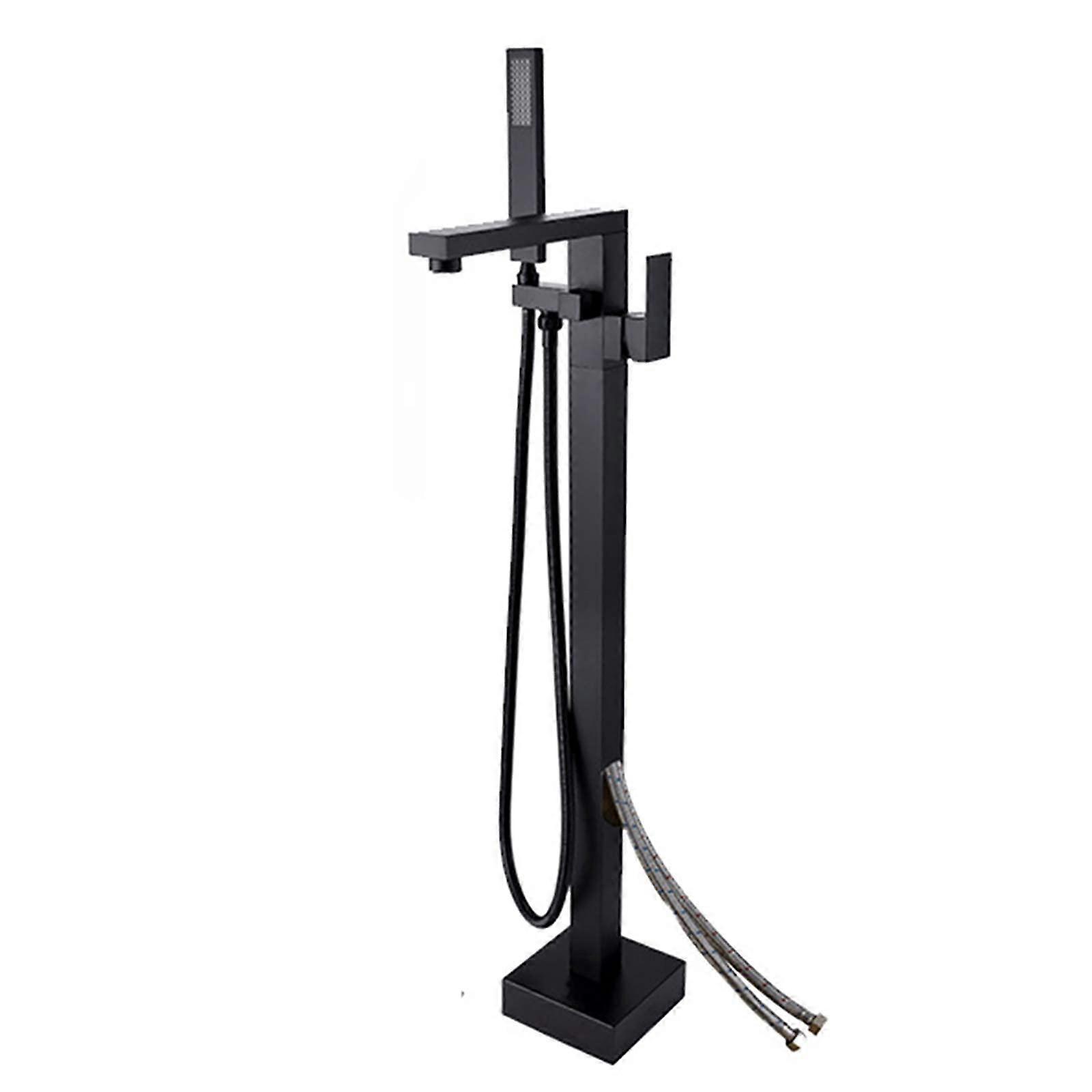 Freestanding Bathtub Faucet Brass Single Handle Floor Mount Tub Filler with Handheld Shower 360° Swivel Spout Matte Black