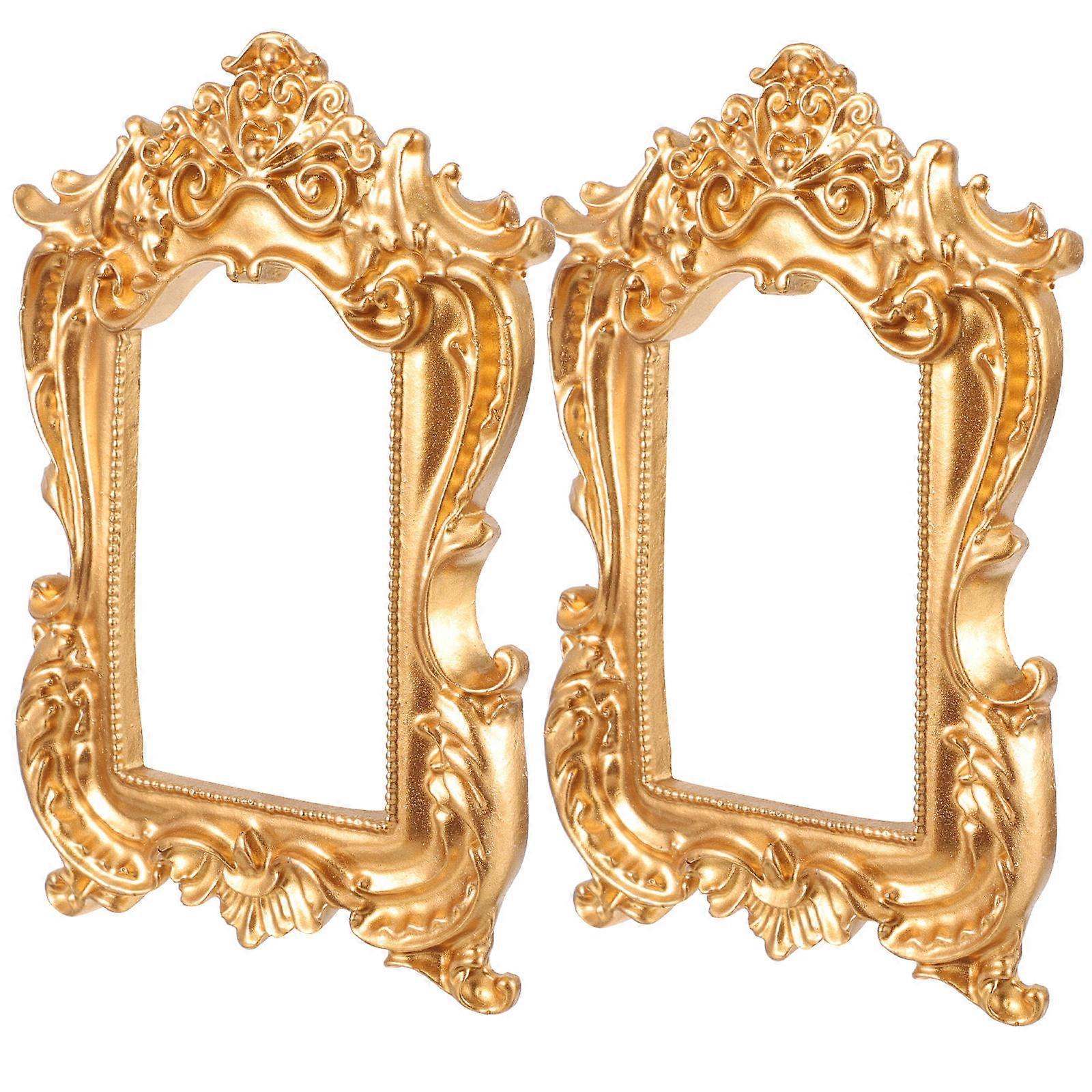 Retro 4Pcs Mini Picture Frames Jewelry Display Designed for Home Decor with Rectangular Shape in Golden Color Ideal for Photo Prop