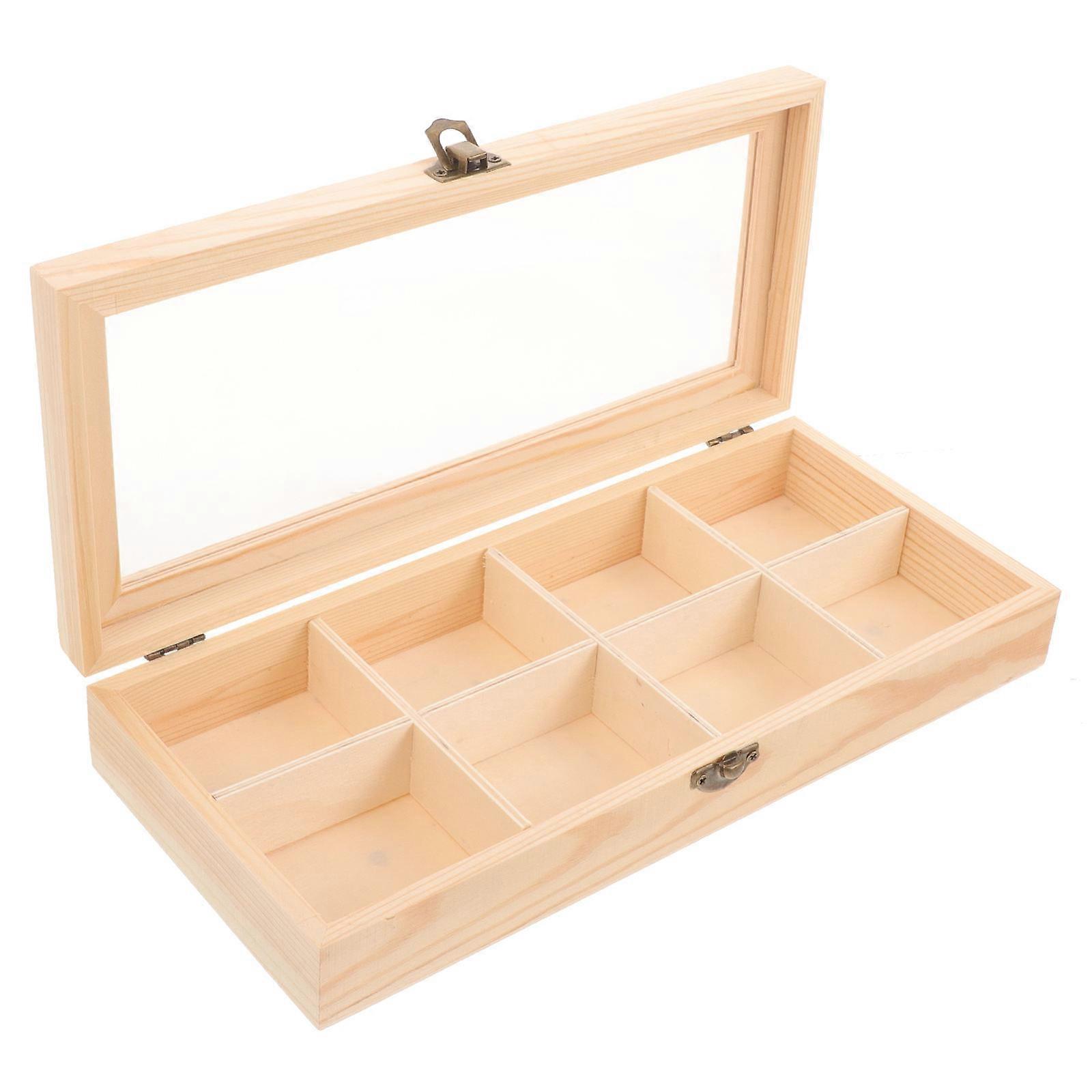 Beige Wooden Storage Box for Storage 5Pcs Desktop 8-Compartment Case