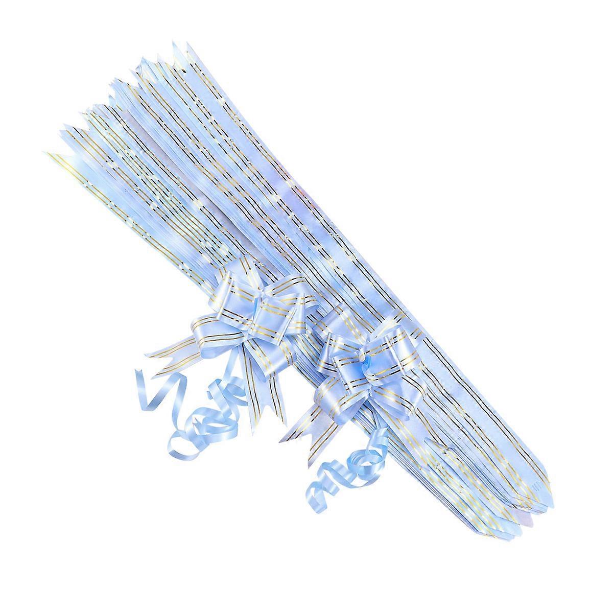 60Pcs Sky-Blue String Bows Pull Bows for Gift Knot Ribbon Decoration