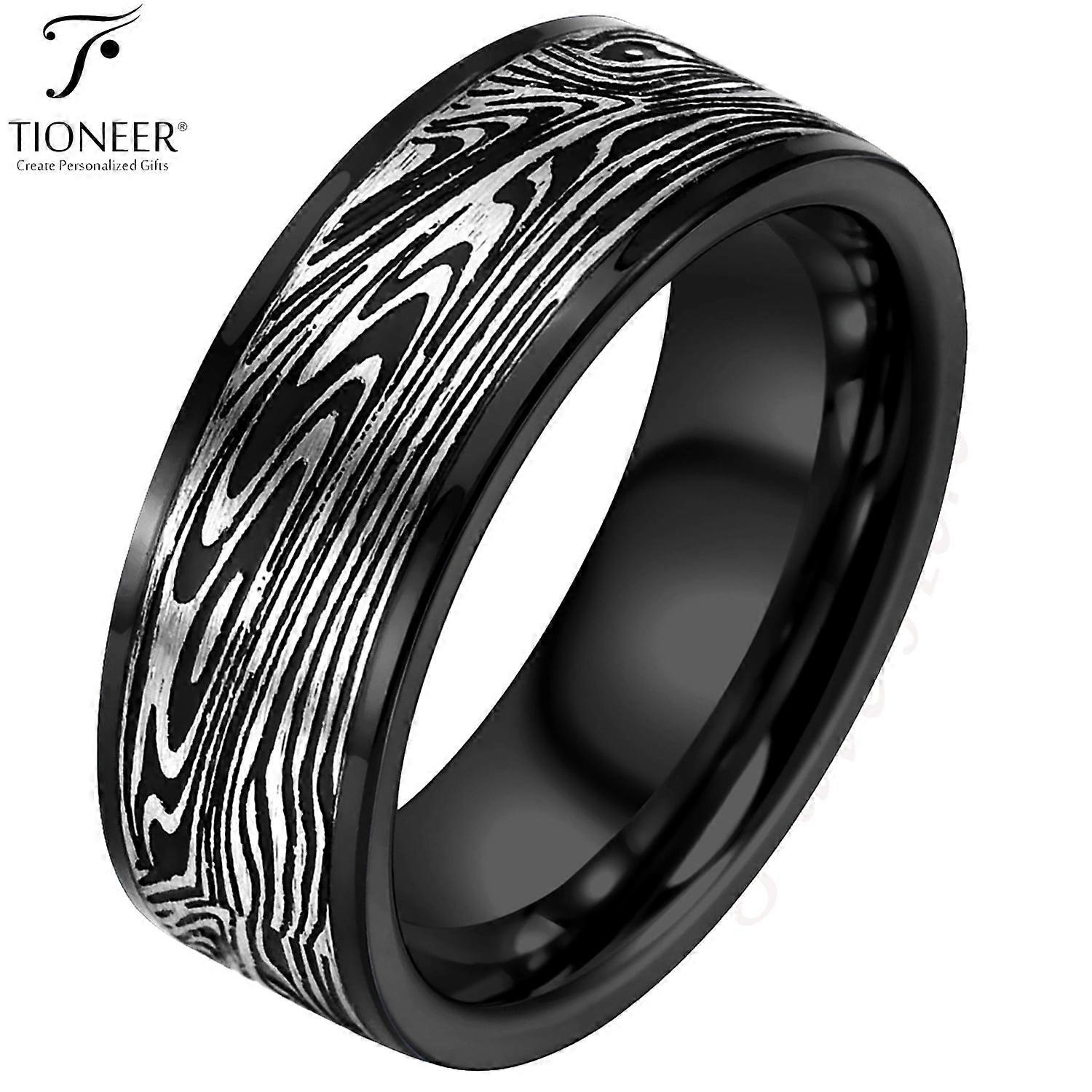 Tungsten Carbide Band w/ Flowing River Damascus Design 8mm Ring in Black or Blue