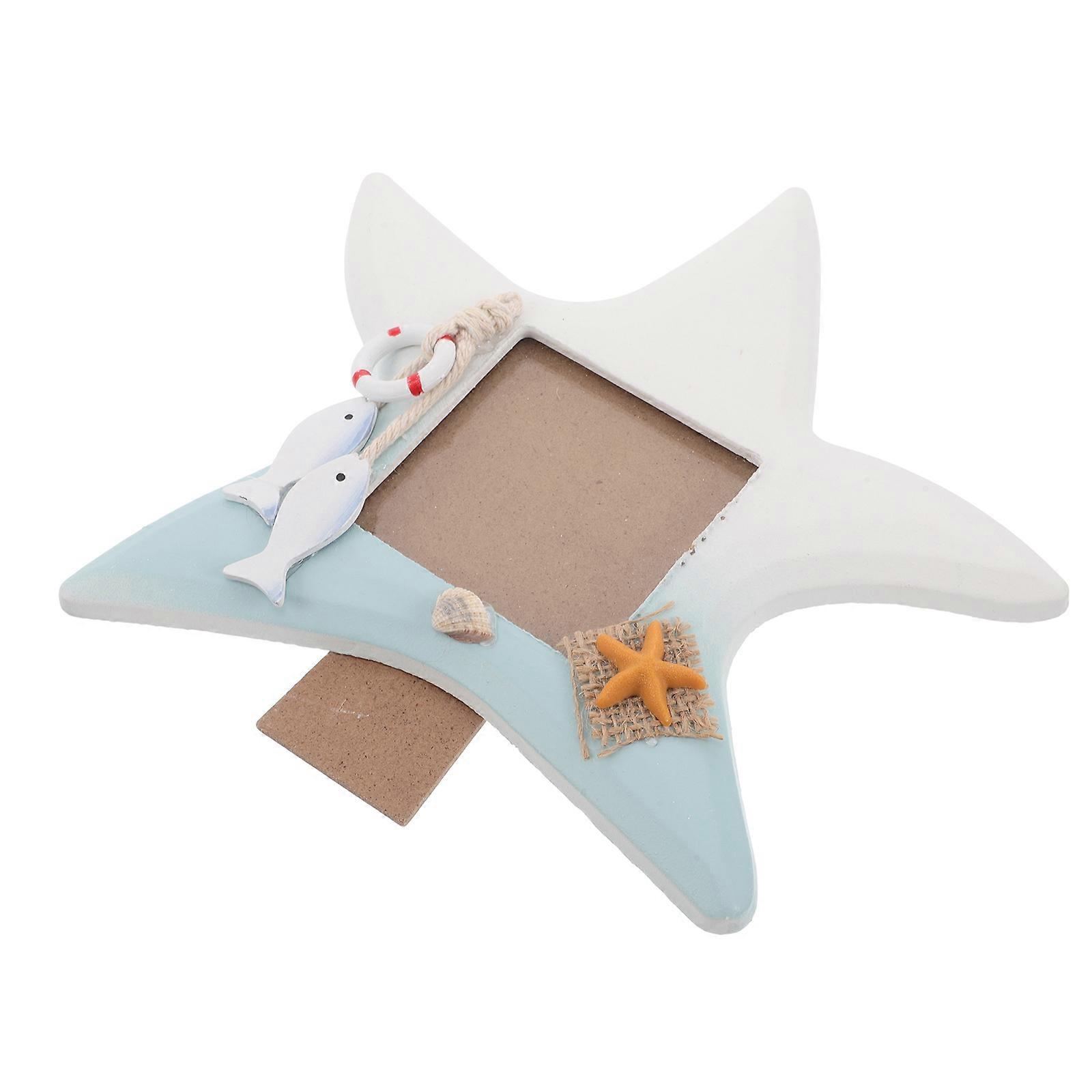 Mediterranean Ornament Fish Shaped Frame for 2Pcs Beach Theme Photo Display