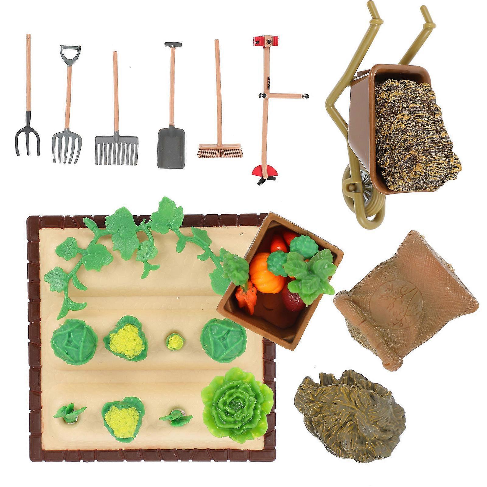 Mini Scene Adornment for Decor 2Sets Plastic Mini Farm Tool Sets