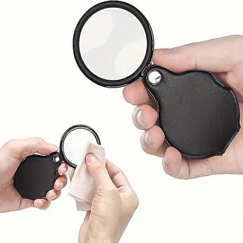 Portable Mini Folding Magnifier Faux Leather Protective Case Design,Suitable for Reading, Fine Work,Repair,Hobby Outdoor Camping