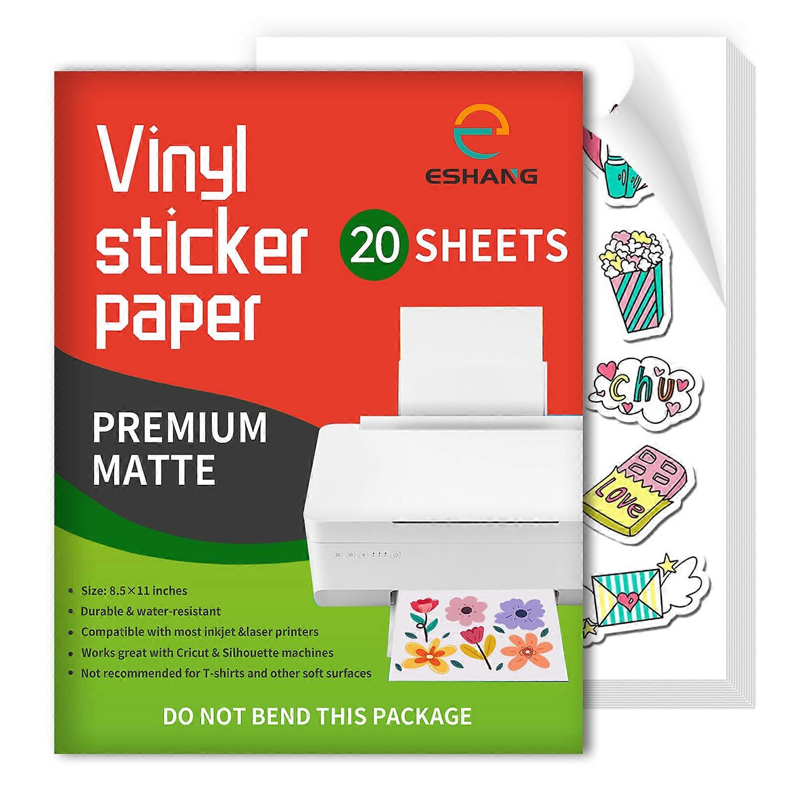 Letter Size 8.5"x11" Printable Vinyl Sticker Paper for Inkjet Printer 20 Sheets Matte White Waterproof Decal Paper Self-Adhesive Sheets - Dries Quickl