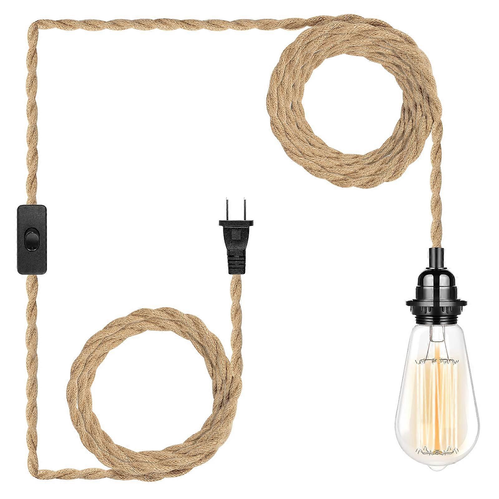 Plug In Hanging Light Fixture 15 Ft Twisted Hemp Rope Pendant Lamp Cord With Switch E26 Socket Farmhouse Lighting