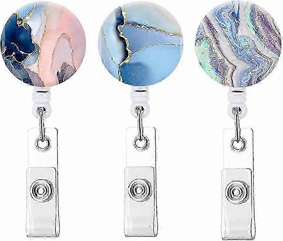 Retractable ID Badge Holders, 3-Pack, Marble Pattern for Work and School Environments