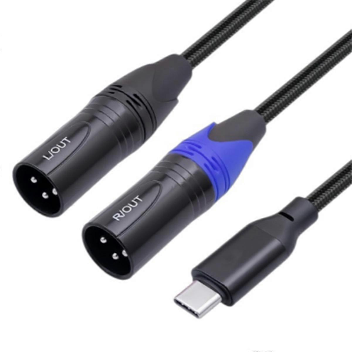 Braided Type C to Dual XLR Male Output Audio Cable Built in Chipset Foil+Braided Shielded for Speakers
