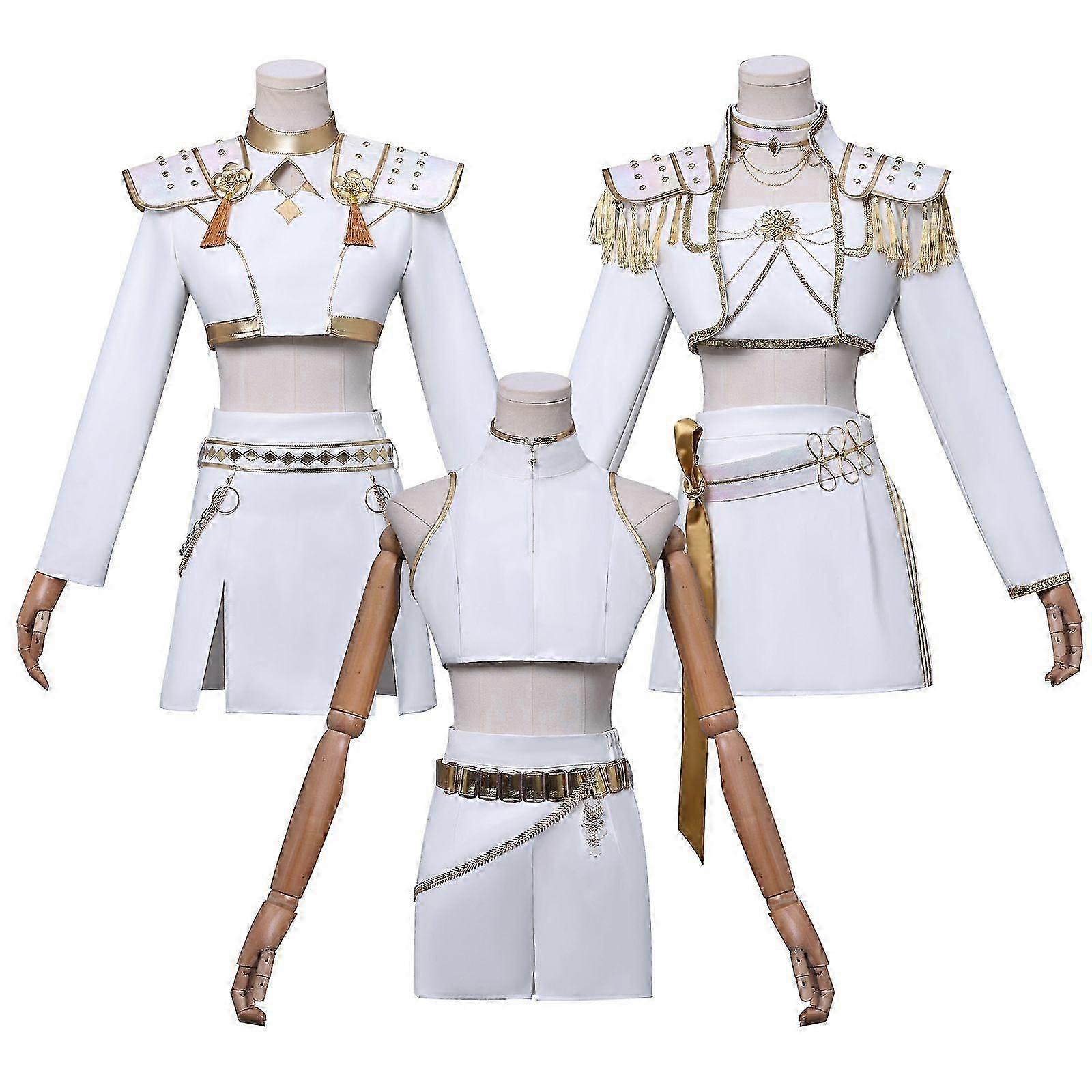 新しいKPopデーモンハンターズコスプレコスチュームセットルミミラゾーイハロウィンパーティーファンシードレスレディースホワイト_e