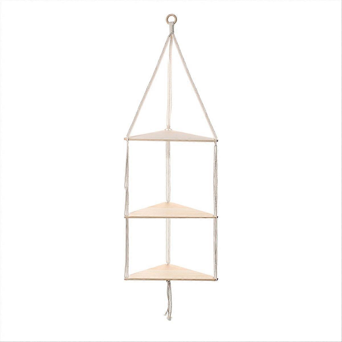 3-tier Floating Wall Shelf Wood Triangle Corner Display Stand