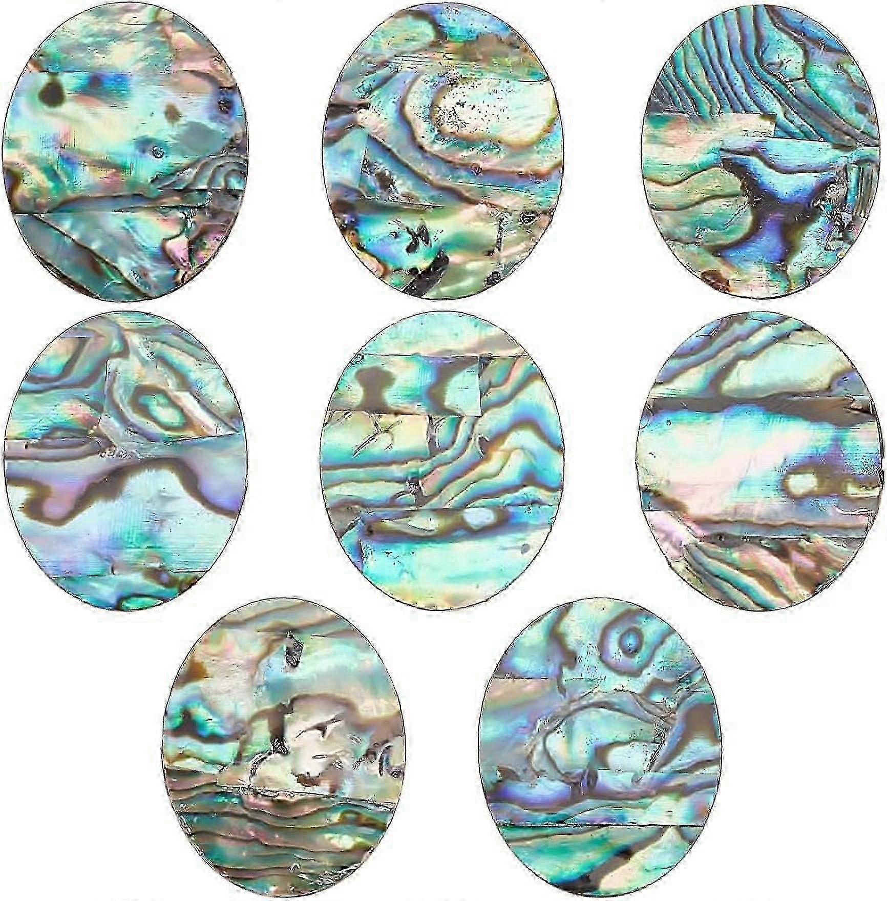 8pcs Abalone Shell Cabochon Natural Paua Shell Cabochons Loose Gemstone Oval Abalone Shell Charms Single-Sided Shell for Home Decor DIY Jewelry M