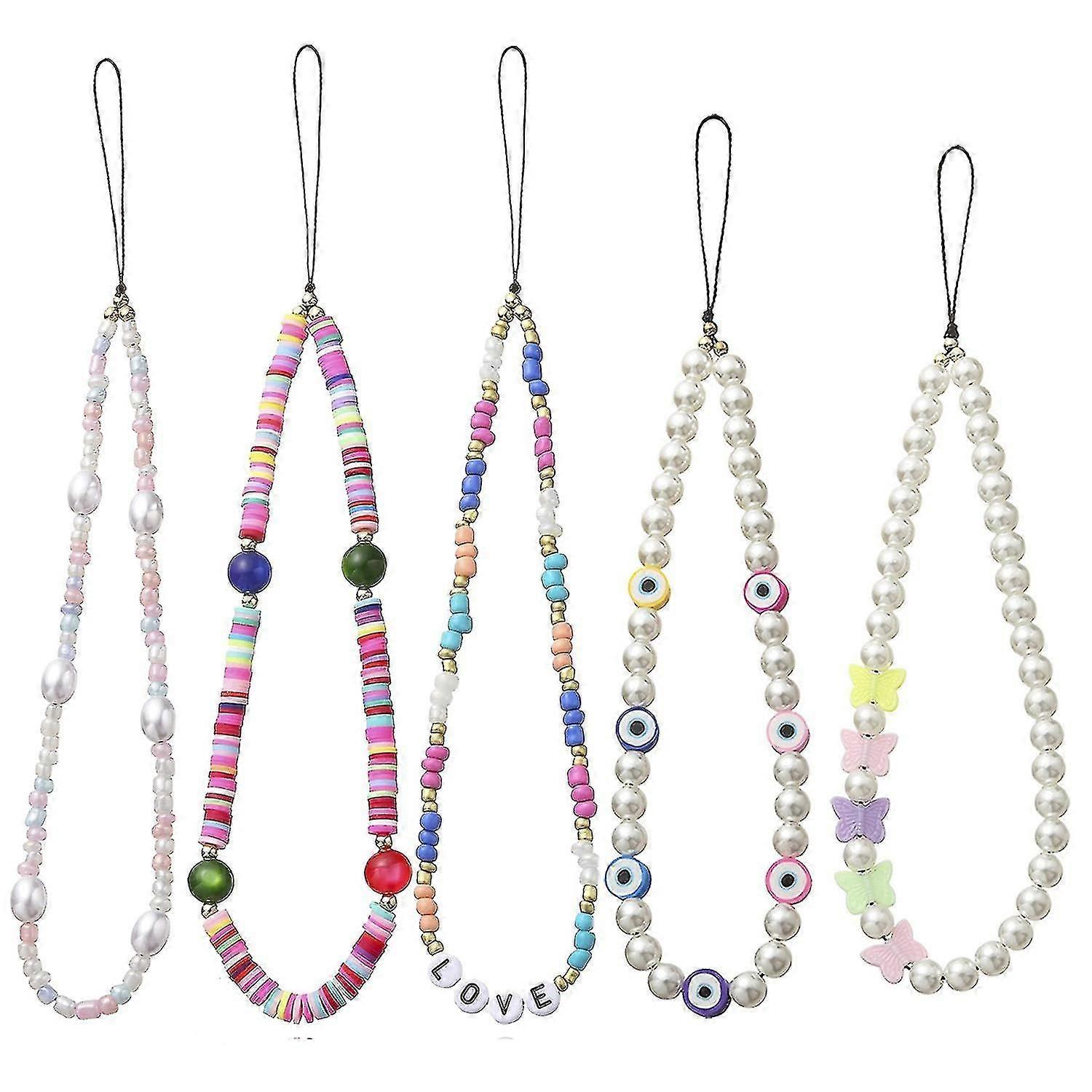 5PCS مطرز الهاتف سحر الهاتف الخليوي حبل المعصم حزام الطين الاكريليك الهاتف المحمول