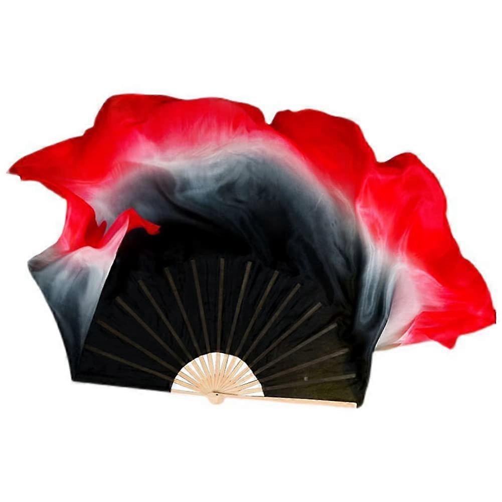 1 Pair Gradient Yangko Dance Fan Real Silk Veil Bamboo Ribs DoubleSided Performance Fan (1L+1R)