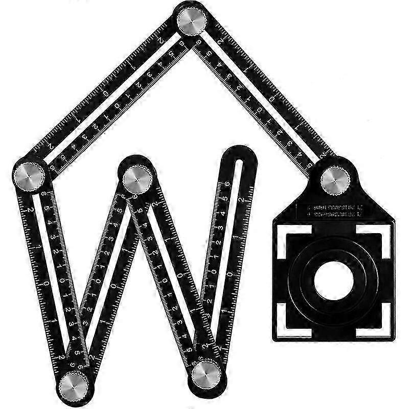 Multi-Angle Measuring Ruler with Positioning Hole, 6-Sided Aluminum Alloy Folding Ruler,Template Measuring Tool,Black