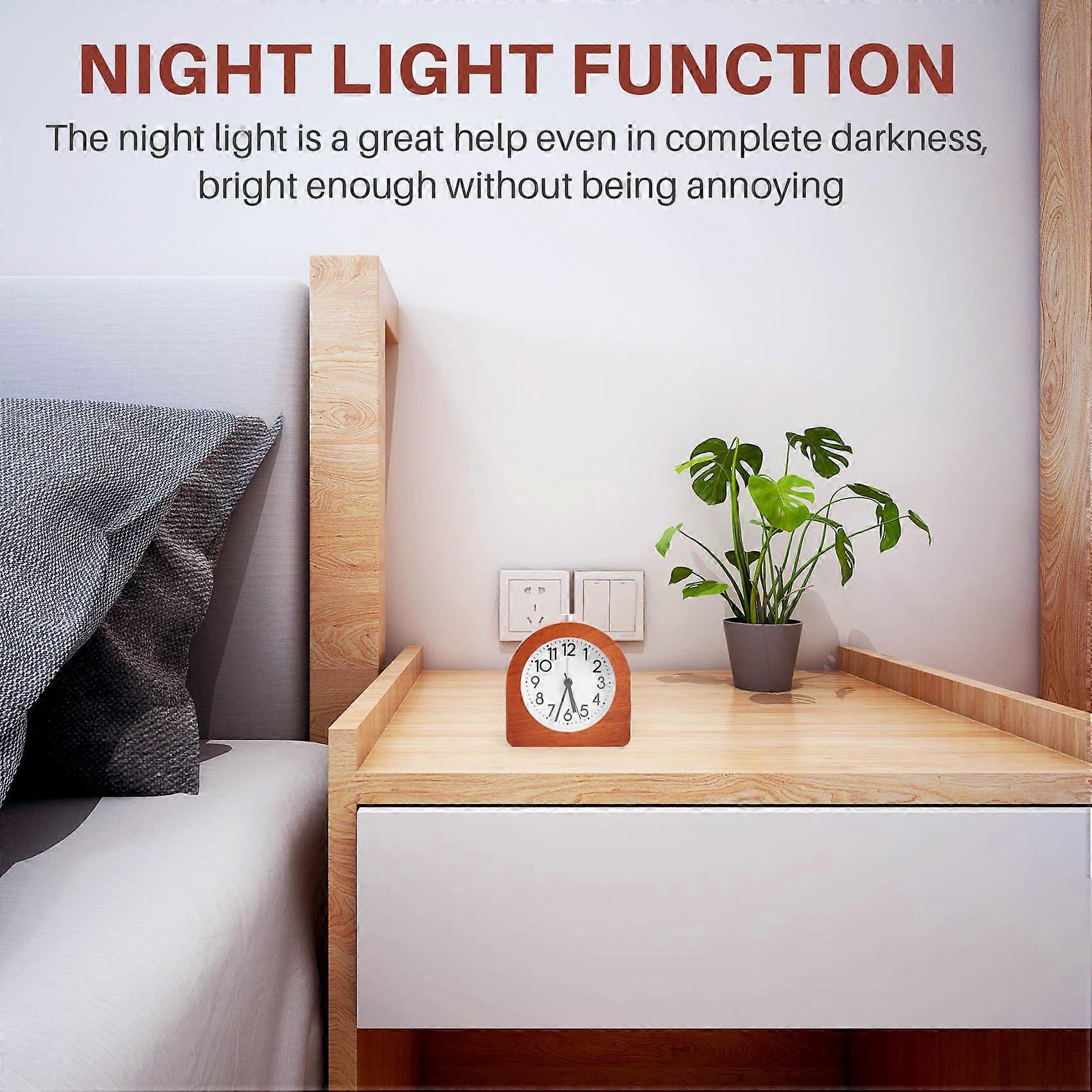 Alarm Clock Without Ticking Retro Wooden Alarm Clock with Dial Alarm Light Quiet Table Clock with Sn