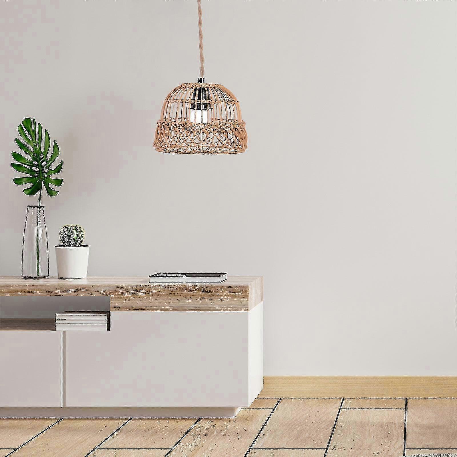 Ceiling Fan Light Cover Woven Lampshade Rustic Fixture Rattan Weave Retro Chandelier