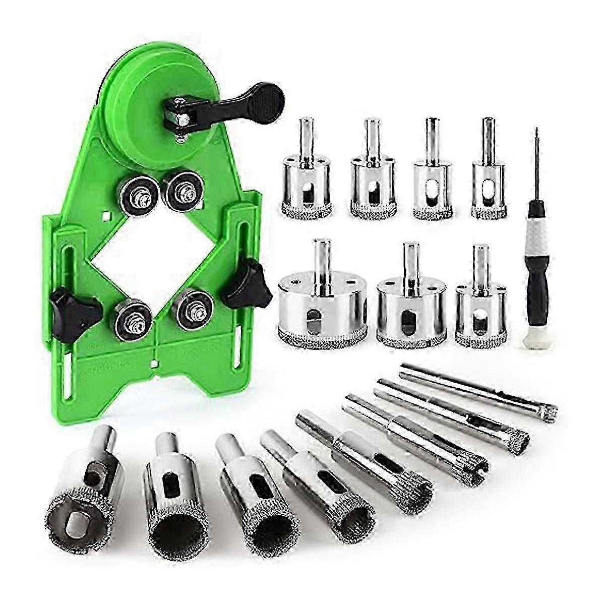 Diamond Hole Saw Kit 17PCS Drill Bits Sets with Double Suction Cups Guide Jig Fixture From 4mm-83mm