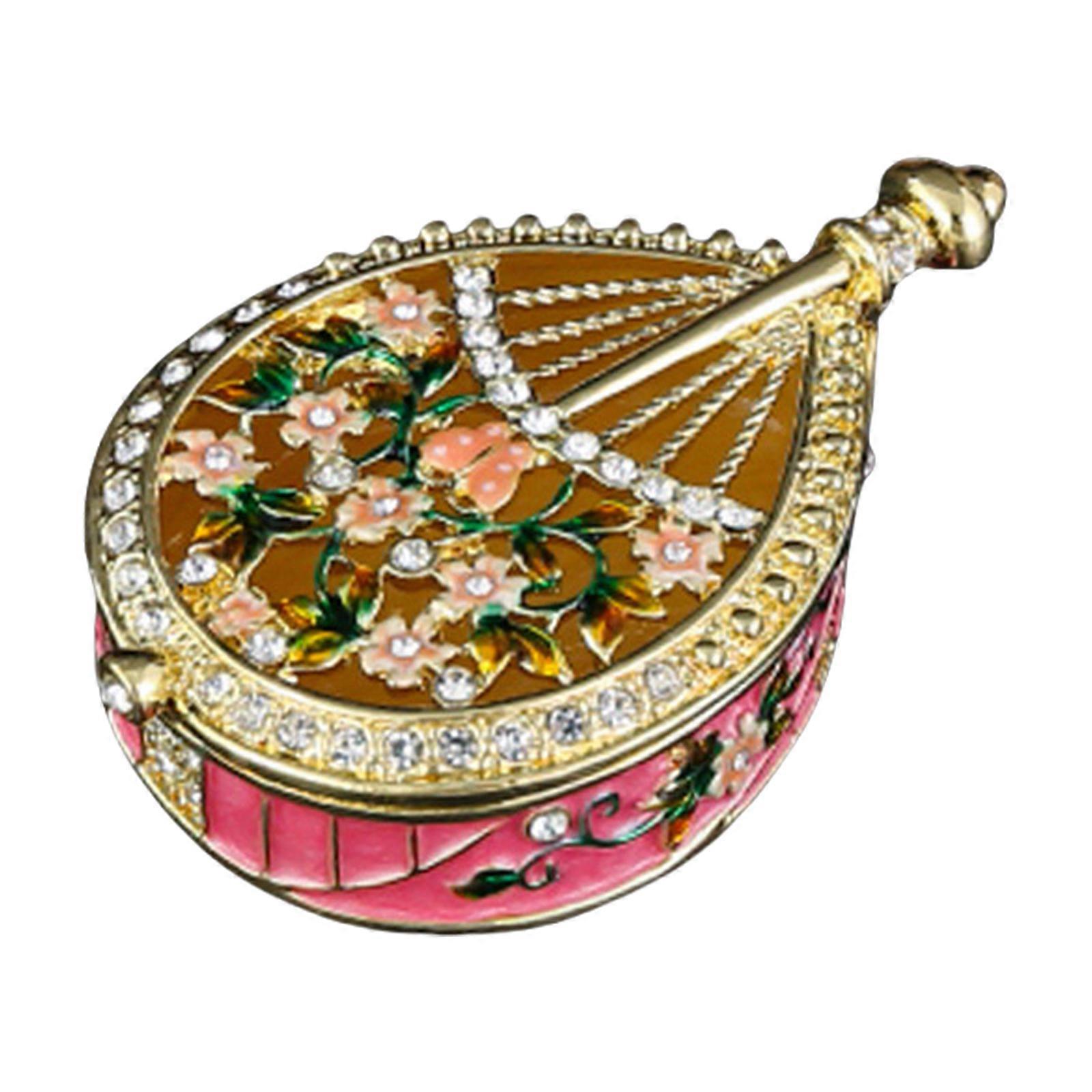 Decorative Enamel Pipa Music Box Unique Pipa Shape Jewelry Box Storage Container Embellished with Sparkling Crystals  Rose Red