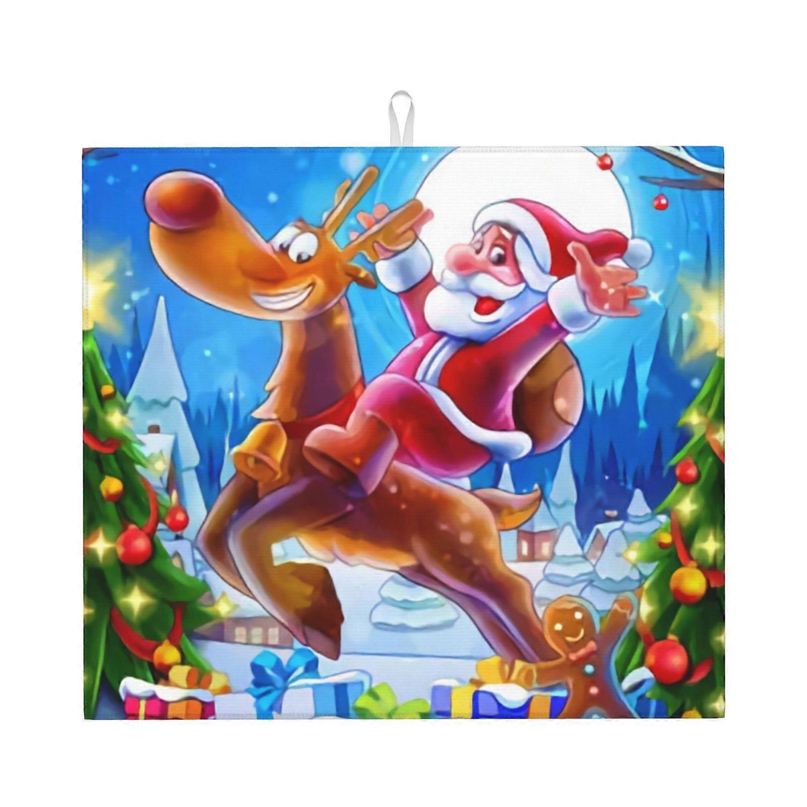 Christmas Dish Drying Mat For Kitchen Counter, Microfiber Dish Mat, Fast Absorbent Draining Pad