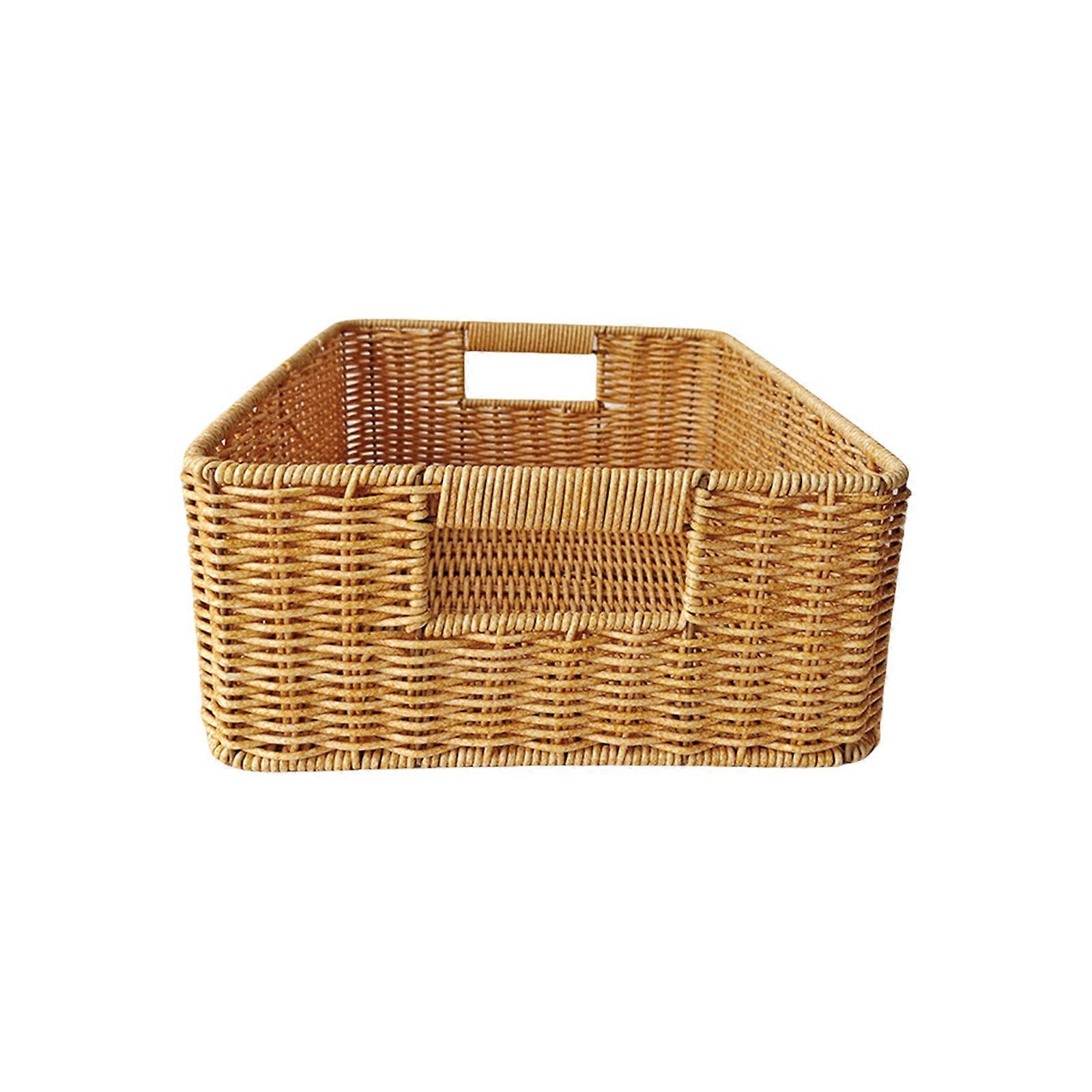 Rattan Style Household Baskets Artificial Rattan Basket for Kitchen and Shelf Portable Storage Container Holder  small