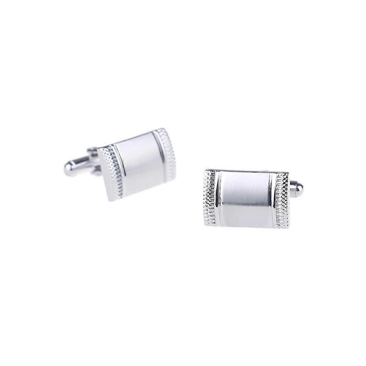 Silver Cufflinks Rectangle Shape Ridged Edge Smart Formal Cufflink UK Delivery