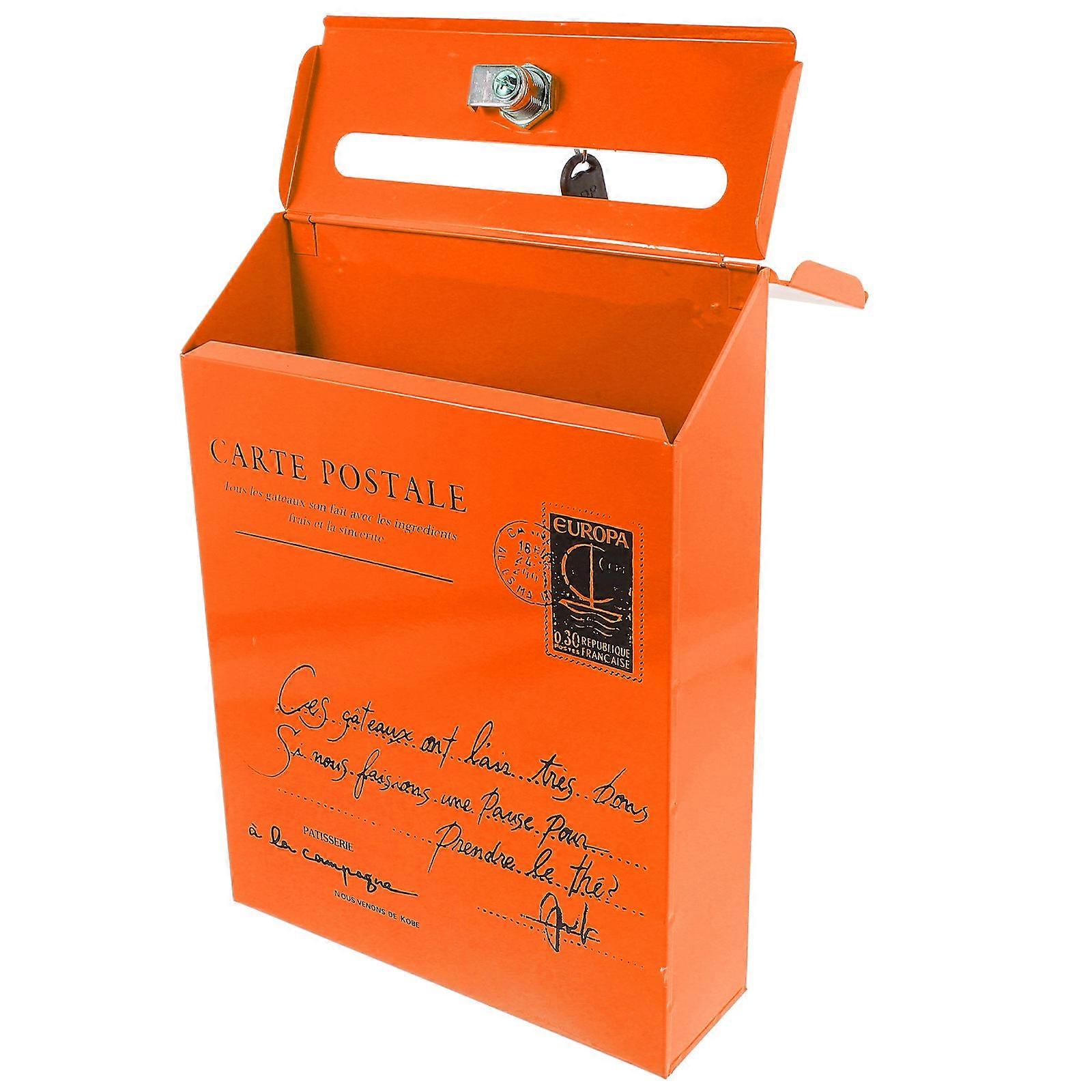 Wall Mounted Vintage Iron Mailbox for Letter with Lock Orange