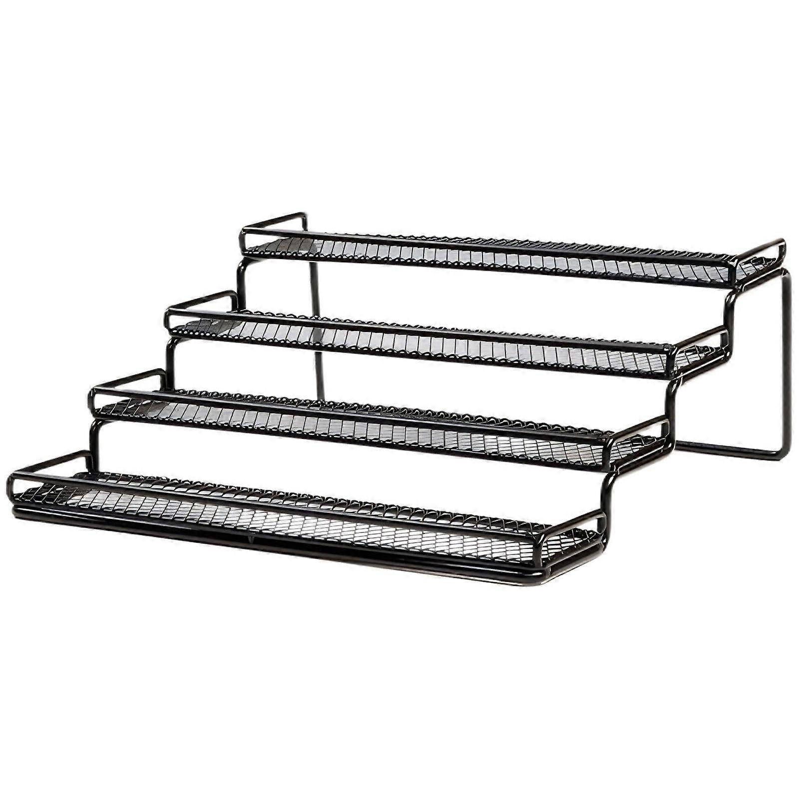ThreeTier Spice Rack Organizer with Mesh Design, Durable Black Steel Shelf for Kitchen Countertop
