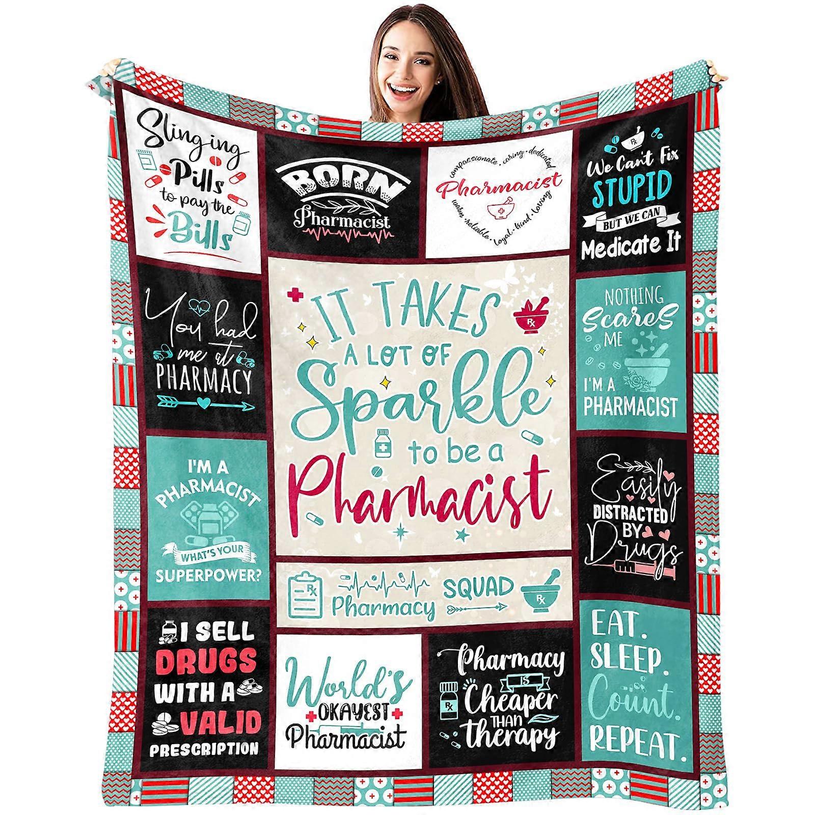 Pharmacist Gift Blanket 60x50 Soft Polyester with Unique Pharmacy Patterns for Appreciation and Graduation