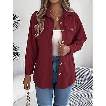 Cordjacke für Damen, einfarbig, mit Knopfleiste, lässige überschnittene Schultern, lange Ärmel, Oberbekleidung für Herbst und Winter, Damenkleidung für den Alltag
