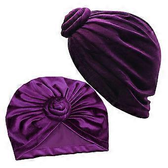 Purple Turban Hats for Women Featuring Bohemian Style and Ethnic Design Made of Polyurethane Polyester 2 Pieces