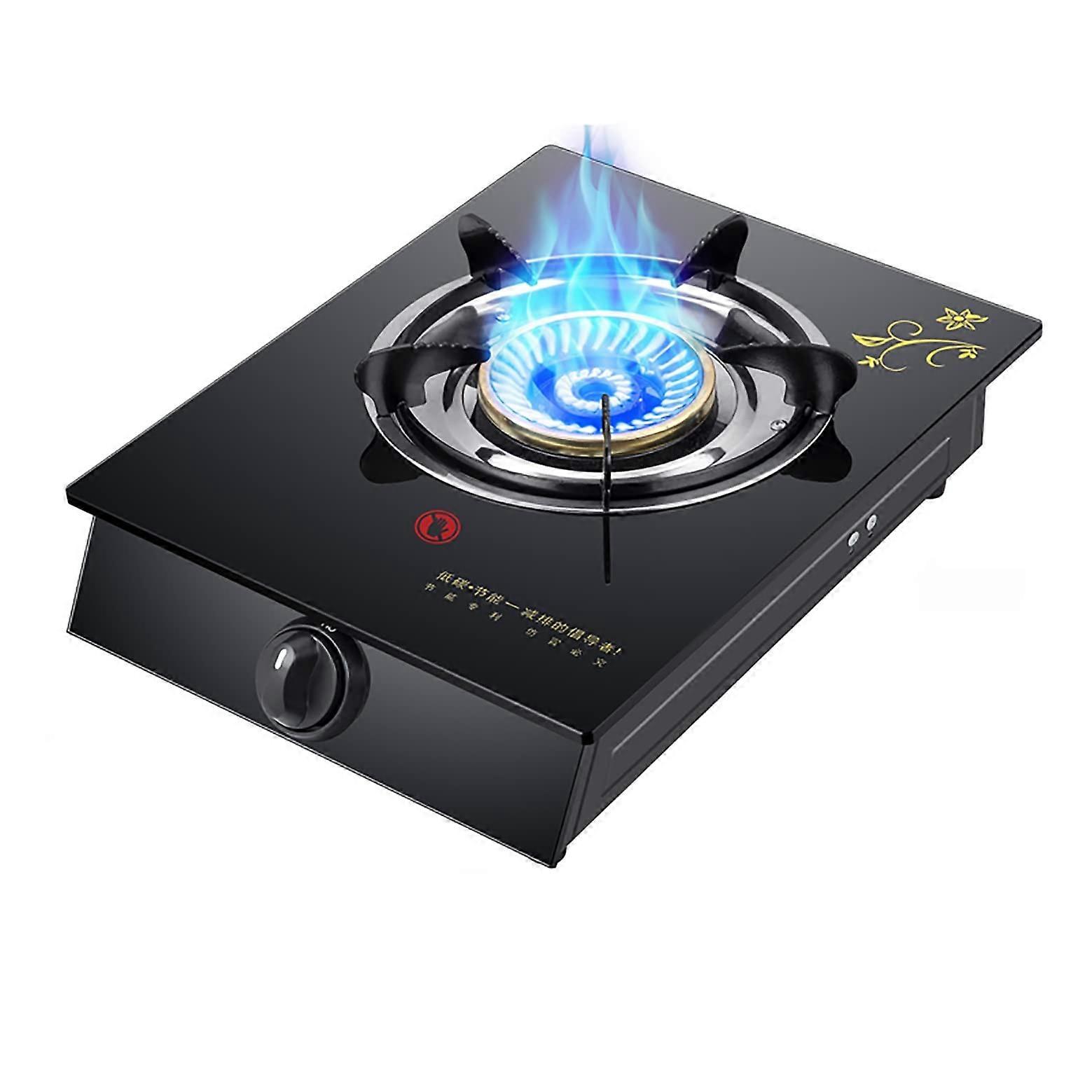 Portable Gas Stove with Black Tempered Glass Hob, Tabletop LPG Wok Burner for Precise Heat Control