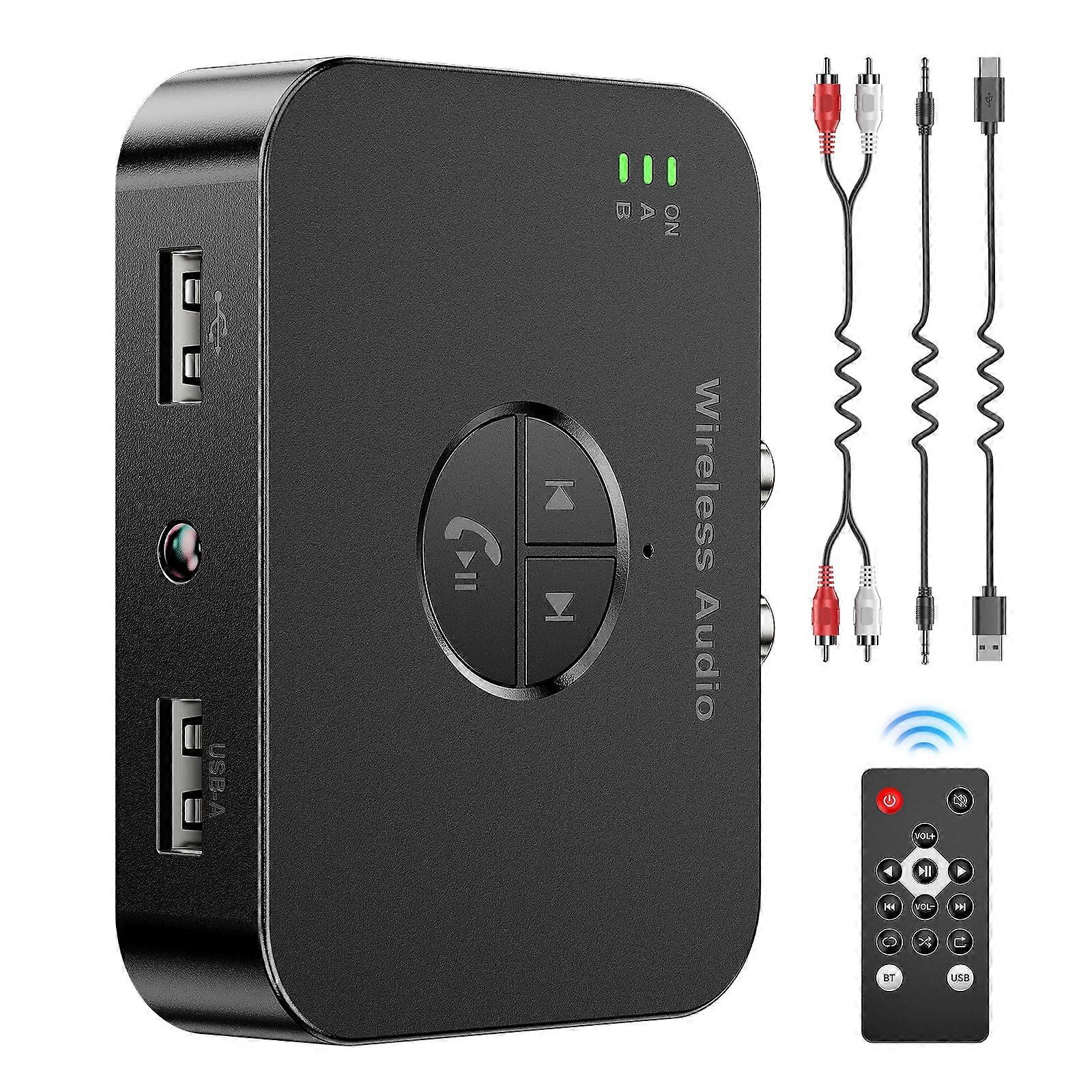 Bluetooth 6.0 Audio Receiver with RCA and AUX, Dual Device Pairing, 65ft Range for Home Stereo