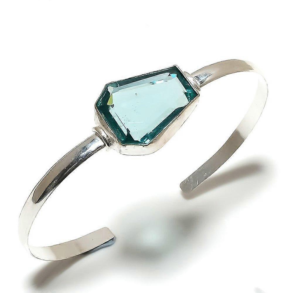 Swiss Blue Topaz Gemstone 925 Sterling Silver Cuff Bangle Adjustable