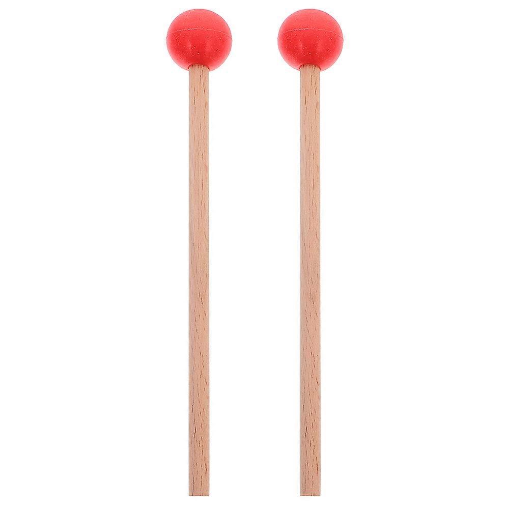 Marimba Wooden Rubber Head Mallets for Percussion 1Pair Red