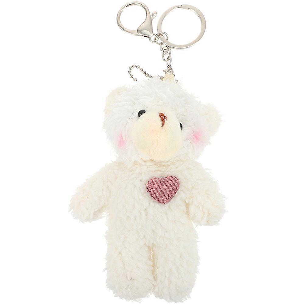 Bear Keychain Plush Pendant for Decor White Soft Alloy Material