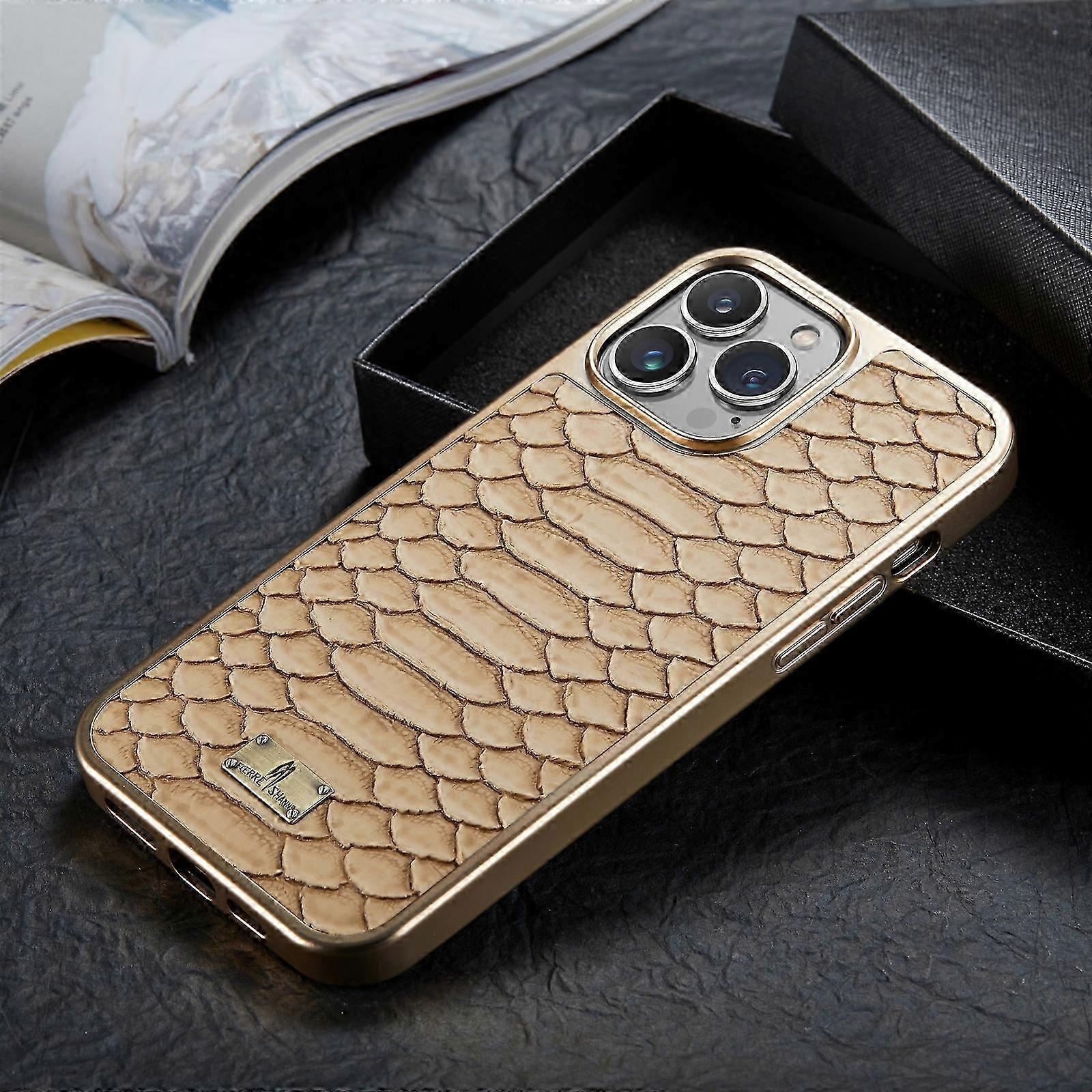 For iPhone 12 / 12 Pro Fierre Shann Python Texture Electroplating PU Phone Case 26-27s