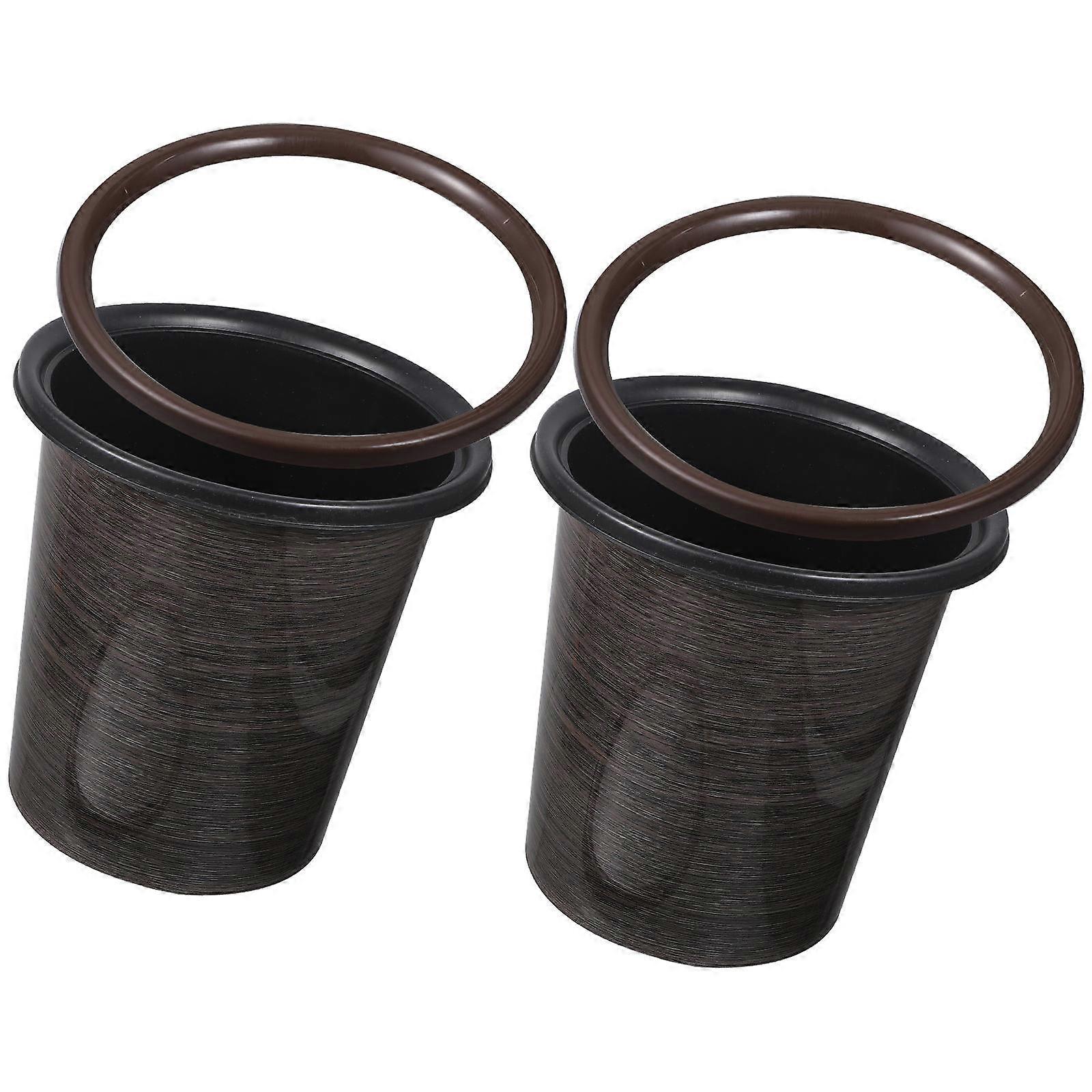 Wood Grain Trash Cans Plastic Round Trash Containers for 2Pcs Home