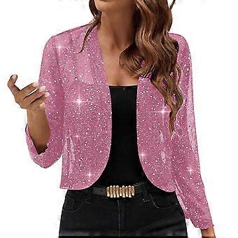 Dam Mesh 3/4-ärmad Öppen framtill Paljettbolero Glitter Beskuren Kofta Jacka Cocktailparty Shrug Korta Kappor Havsblå XXL Nyhet